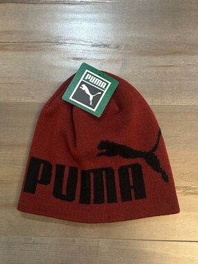 Puma Rust Red Beanie with Black Logo